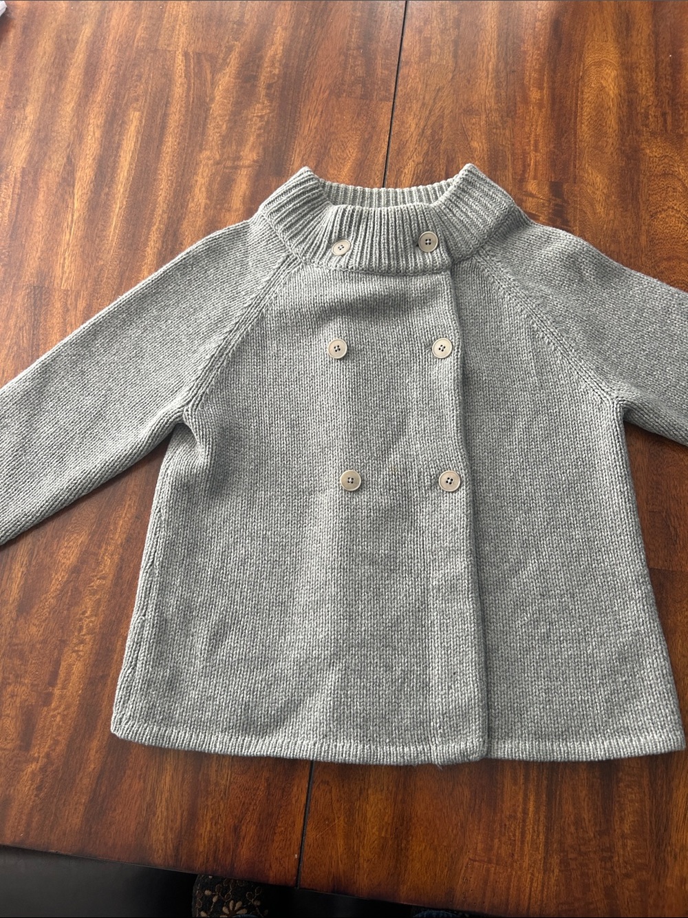 Talbots Light Gray Double-Breasted Knit Cardigan